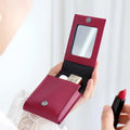 PU Leather Lipstick Mini Case With Mirror Cute Color Carry-on Lipstick Bag Outdoor Travel Portable Makeup Pouch