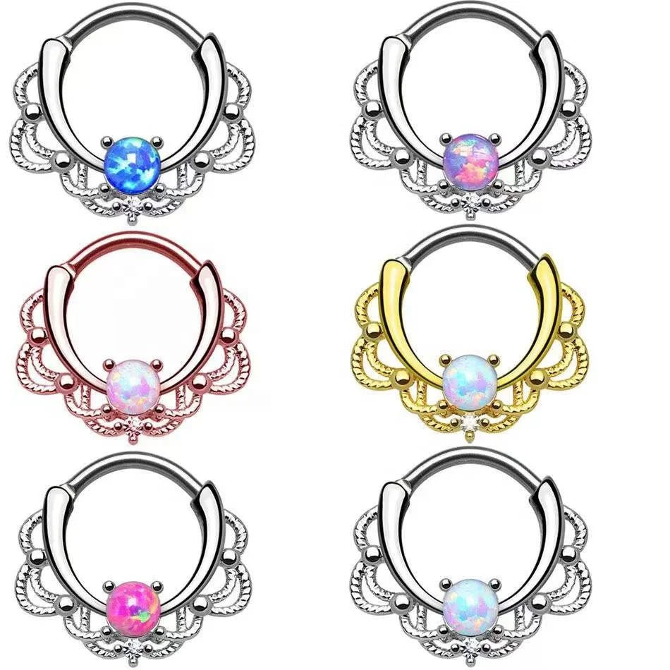 Gaby New Design 16G G23 Titanium Brass Nose Rings Opal Septum Clicker Piercing Body Jewelry for Weddings