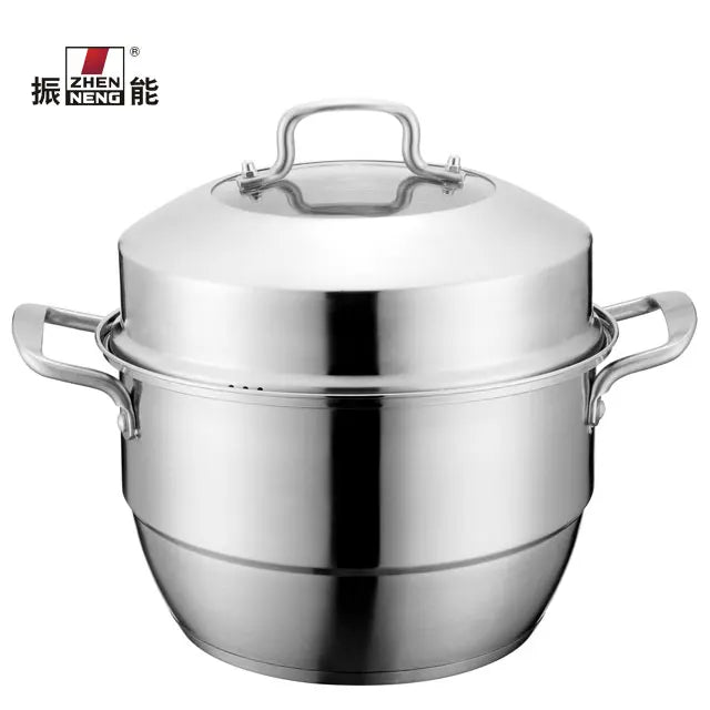 Zhenneng New-designed Stainless Steel Food Steamer Pot for Steaming Food With Double Handles 26cm Big Steamer
