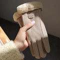 Winter Female Warm Cycling Mittens Double Thick Velvet Plush Wrist Women Touch Screen Driving Gloves