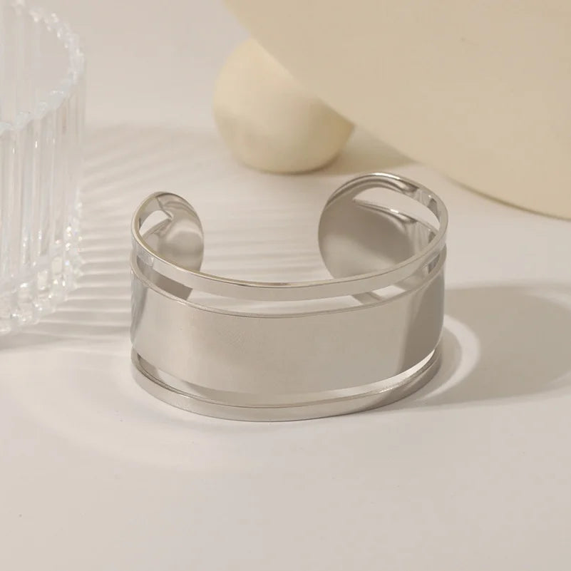 Punk Tarnish Free Stainless Steel Bracelet Large Waterproof Minimalist Hollow Open Chunky Cuff Bracelet Pulseras Y Brazaletes