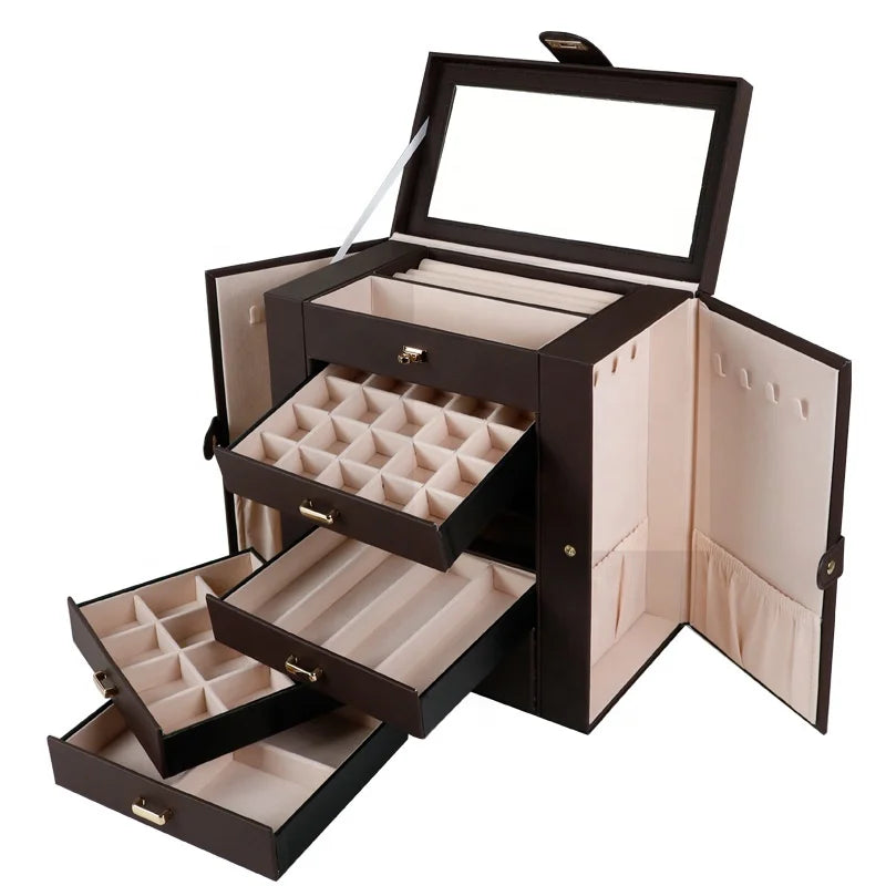 2022 Brand New Multi-layer Large Jewelry Storage Box Pu Black Leather Necklace Box Beautiful Jewelry Box