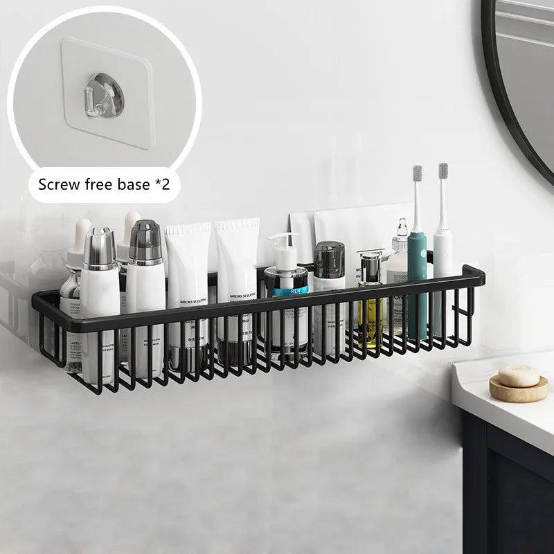 Bathroom Basket Rack Wall-Mounted Hole-Free Toilet Shower Gel Bathroom Stand Cosmetics Storage Rack