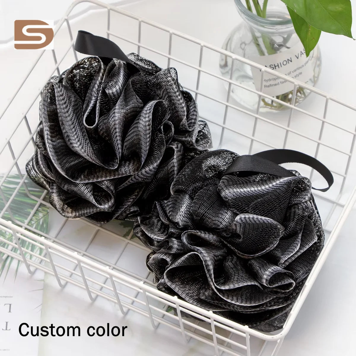 Black Color Bath Loofahs Sponge Bubble Bath Flower Scrub Shower Puff Shower Sponge Loofah Bath Ball Sponge Shower Bouquet