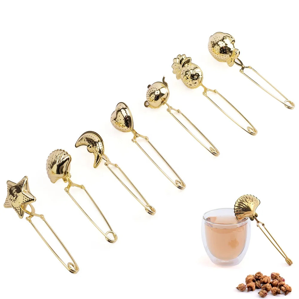 Various Shapes Stainless Steel Tea Infuser Gold With Long-handle MegaBDM