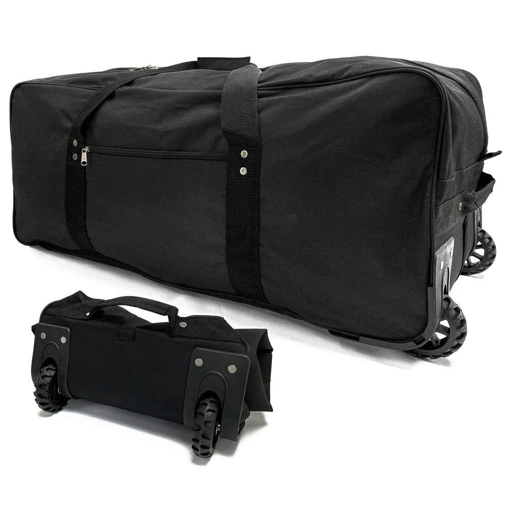 Best Large Black Drop Bottom 32 Inch Foldaway Collapsible Rolling Backpack Duffel Bag with Wheels