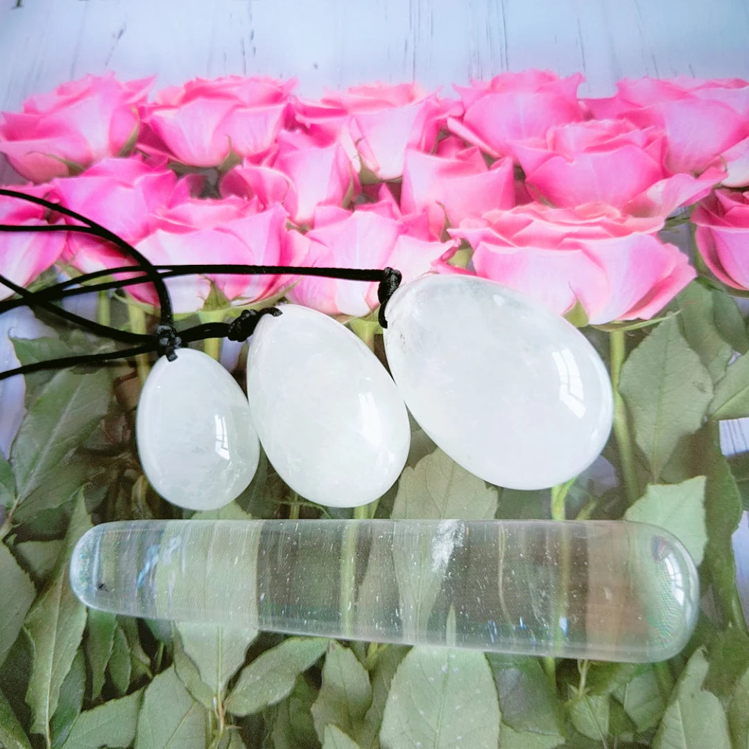 HZ Yoni Egg Set Vaginal Tightening Clear Quartz Love Egg Kegel Exerciser Natural Crystal Yoni Wand Massage Ball
