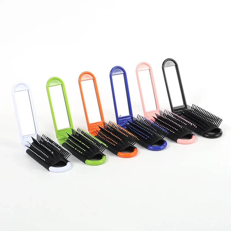 Wholesale Hair Brush Portable Comb Folding Hair Brush With Mirror Pocket Mini Hair Brush With Makeup Mirror Comb for Travel