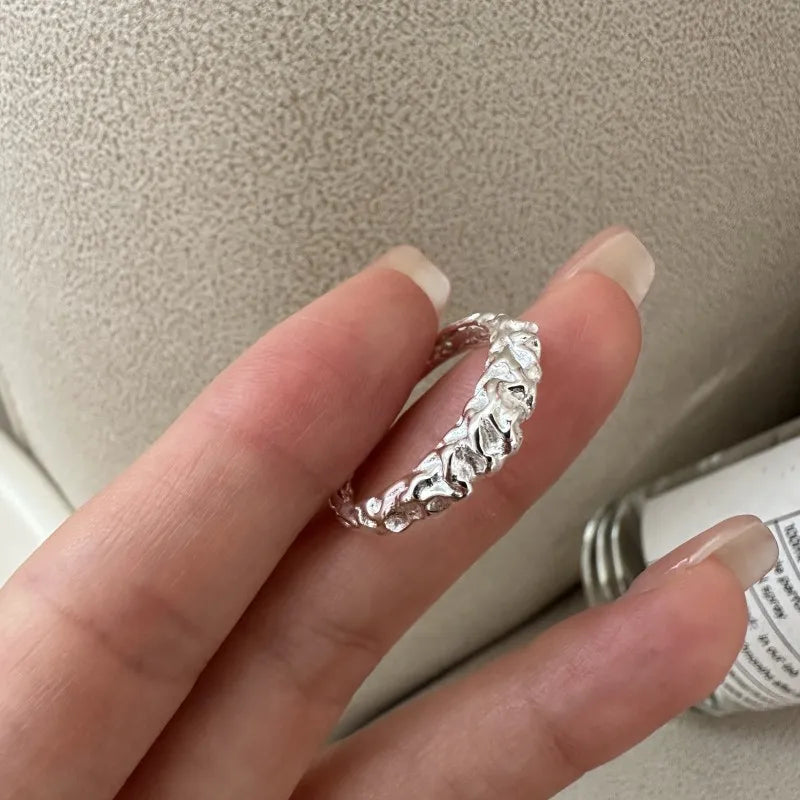 Vintage Korean Style 925 Sterling Silver Simple Texture Open Adjustable Ring Women Jewelry
