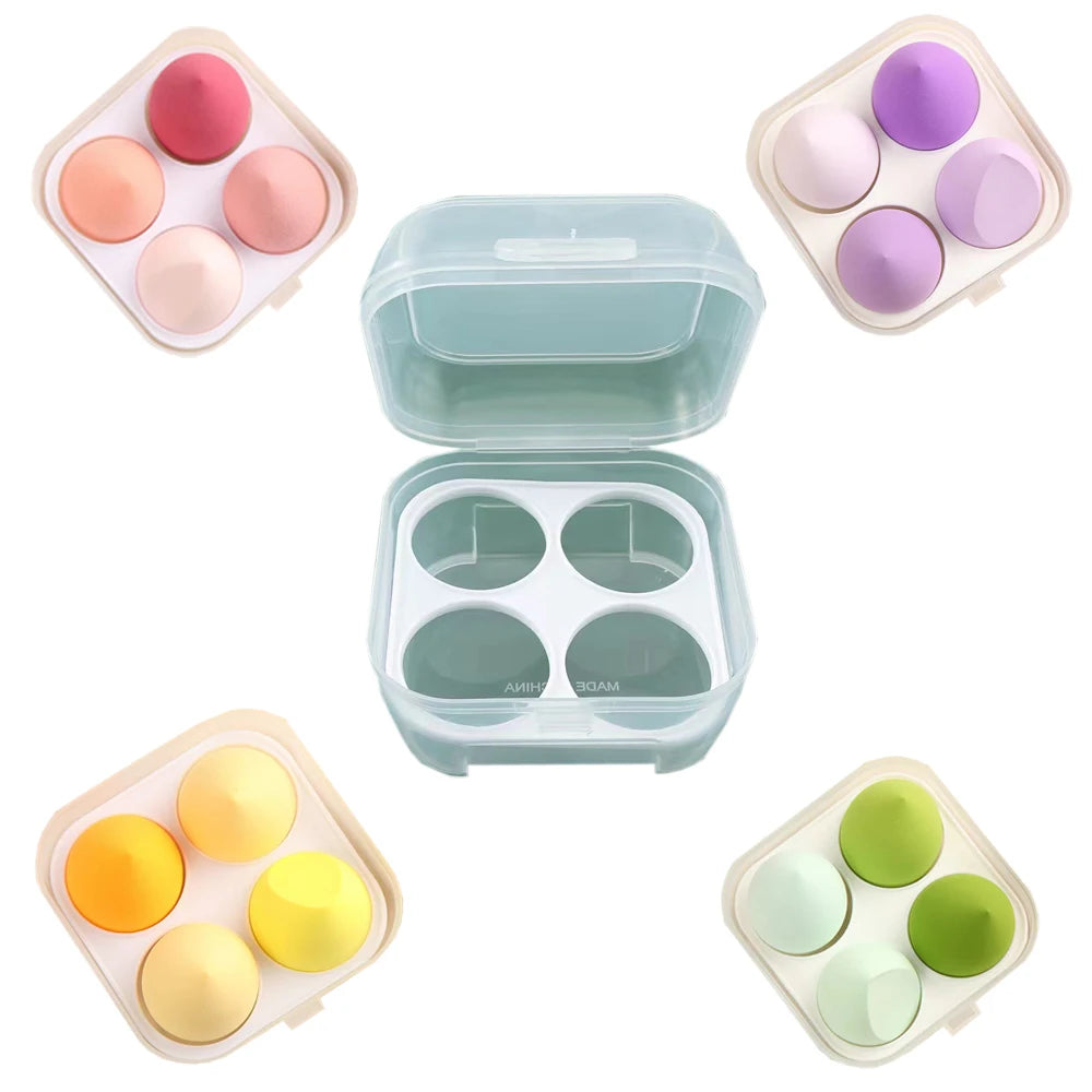 Ready to Ship Egg Cosmetic Set 4pcs Purple Yellow Pink Green Latex-Free Waterdrop-Shaped Beauty Makeup Sponge