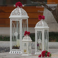 Nordic Iron Art Metal Glass Wind Lamp Romantic and Creative Wedding Lantern Hollowed-out Antique Candlestick Ornaments