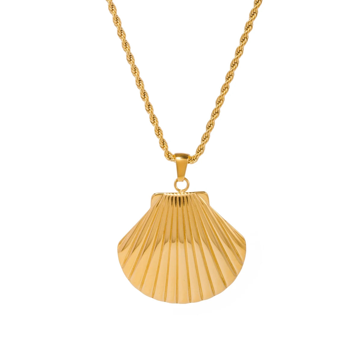 J&D Ocean Sea Shell Necklace 18K Gold Plated Stainless Steel Jewelry for Women Twist Chain Shell Texture Scallop Necklace
