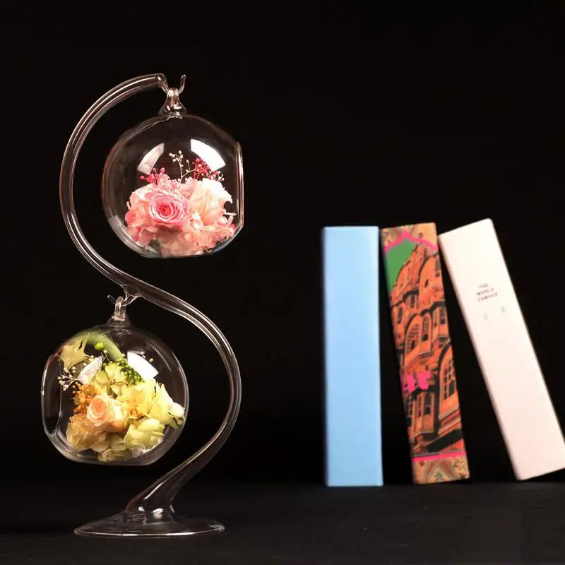 Custom logo Modern Decorative Vase Landscape Ecological Flower Vase Flat Bottom Creative Glass Vase for Home Decor