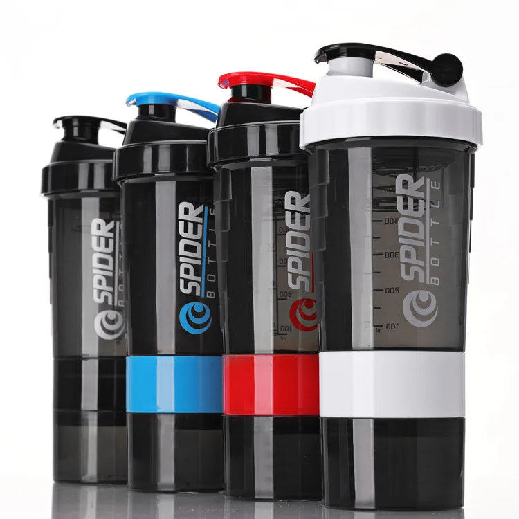Custom Logo Bpa Free 500ml Black Three Layers Plastic Gym Fitness Protein Shaker Bottle Sport Gym Water Bottle
