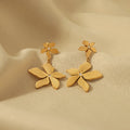 2024 New Design Stainless Steel PVD Zircon Earrings 18K Gold Plated Double Flower Dangle Earrings