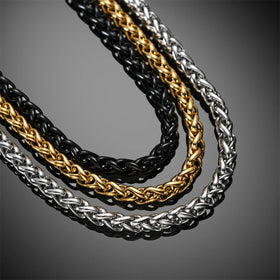 18K Gold Plated Chunky Thick Unisex Jewelry Fashion Design Simple Stainless Steel Wheat Chain Necklaces