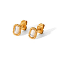 Delicate Stainless Steel 18K Gold Plated Ins Fashion White Zircon Square  Simplicity Anti-Allergy Stud Earrings for Girls