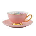 British Luxury Porcelain Floral Tea Cups Golden Handle Bone China Coffee Cup and Saucer Set