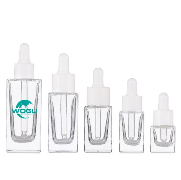 Empty Essential Oil Cosmetic Packaging 5ml 10ml 15ml 30ml 50ml Transparent Color Thick Glass square Dropper Bottle