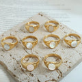 Ins Hot Sell Stainless Steel Non Tarnish Rings White Seashell Fastening Ring  Women 18k Gold Plate White Sea Shell Ring