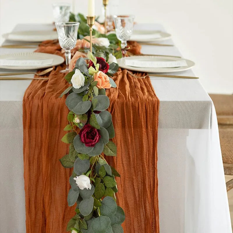 Home Decorative Bohemia Chiffon Wedding Party Birthday Decoration Pleated Cloth Table Runner