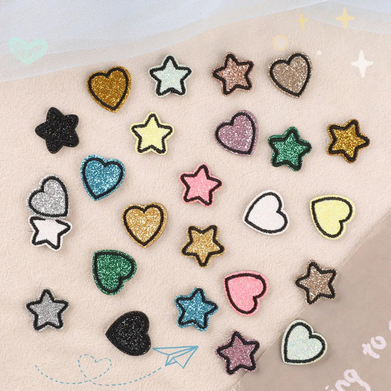 DIY Self-Adhesive Shiny Glitter Star Heart Jacket Patch Embroidered Fabric Feature Eco-Friendly Felt for Hat Multiple Colors