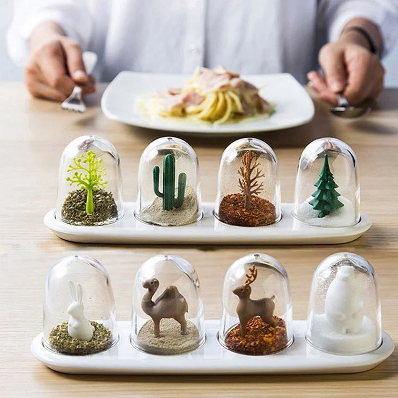 2024 New Creative Animal Kitchen Cute Forest Small Scene Dining Table Seasoning Bottle Sugar Bowl Salt Shaker 4 Packs