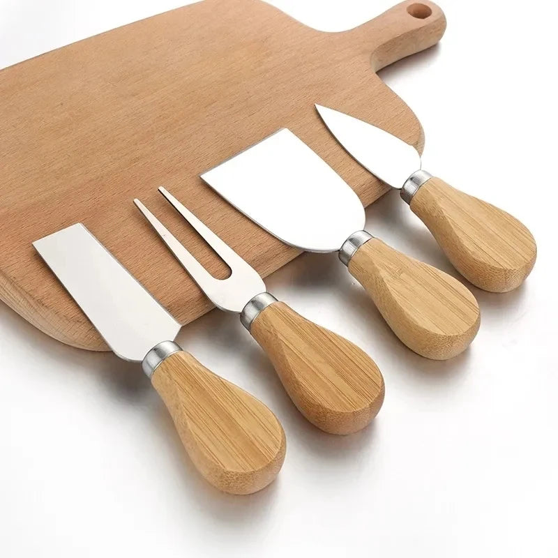 Hot Sale 4 PCS Set of Stainless Steel Cheese Knives with Wooden Handle for Butter Cutter Home Kitchen Tool