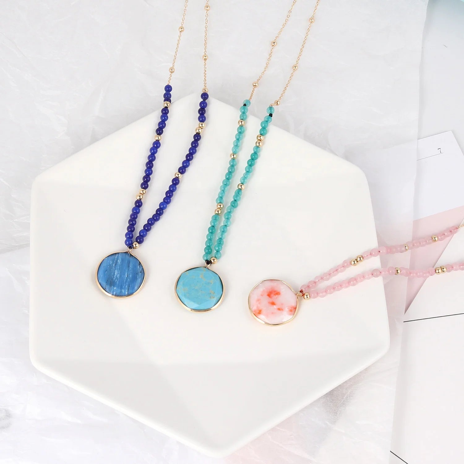 Customized Alloy Material Geometric Round Long Fashion Stone Jewelry Women Necklaces