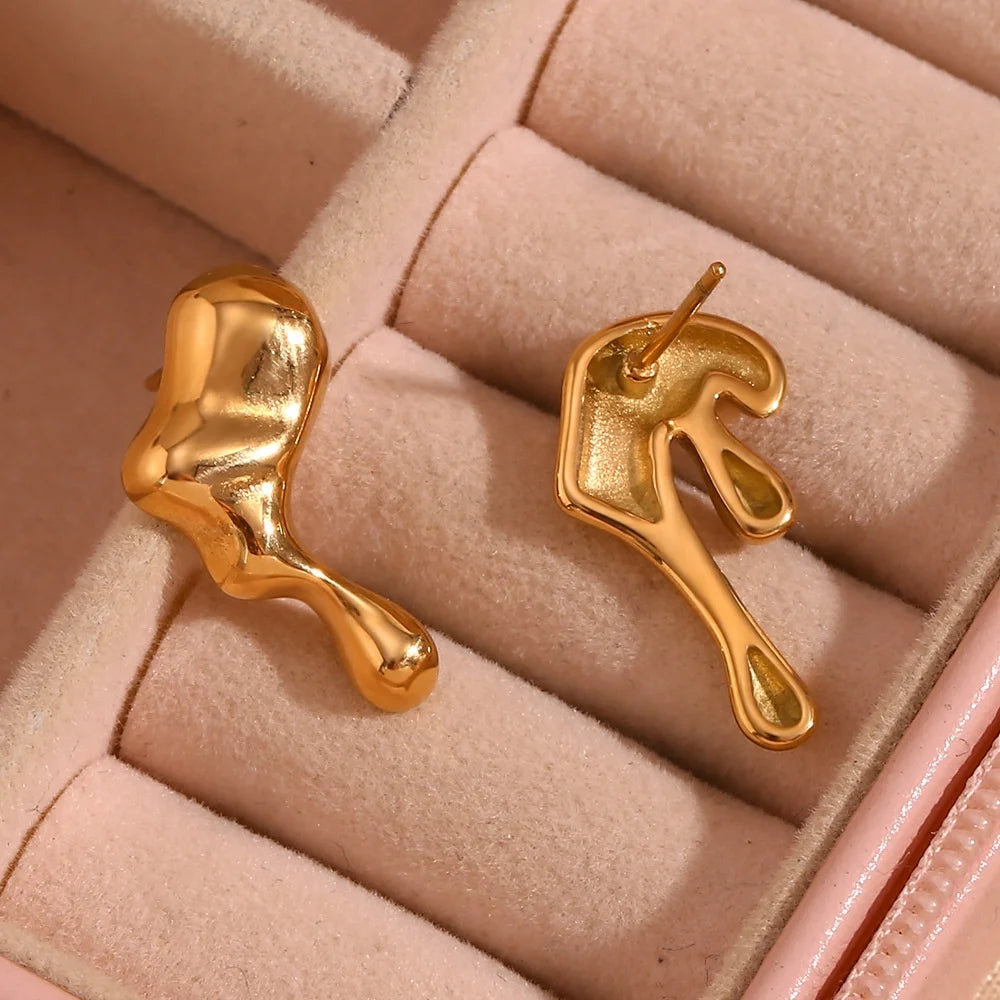 New Fashion Wholesale Summer Jewelry Hypoallergenic 18K Gold Plated Stainless Steel Melting Style Heart Stud Earrings for Women