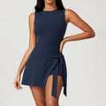 Low Moq Summer Sleeveless Bodycon Tie Cinched Waist Mini Athletic Romper Skort Dresses U-Back Yoga Tennis Dress Built in Shorts