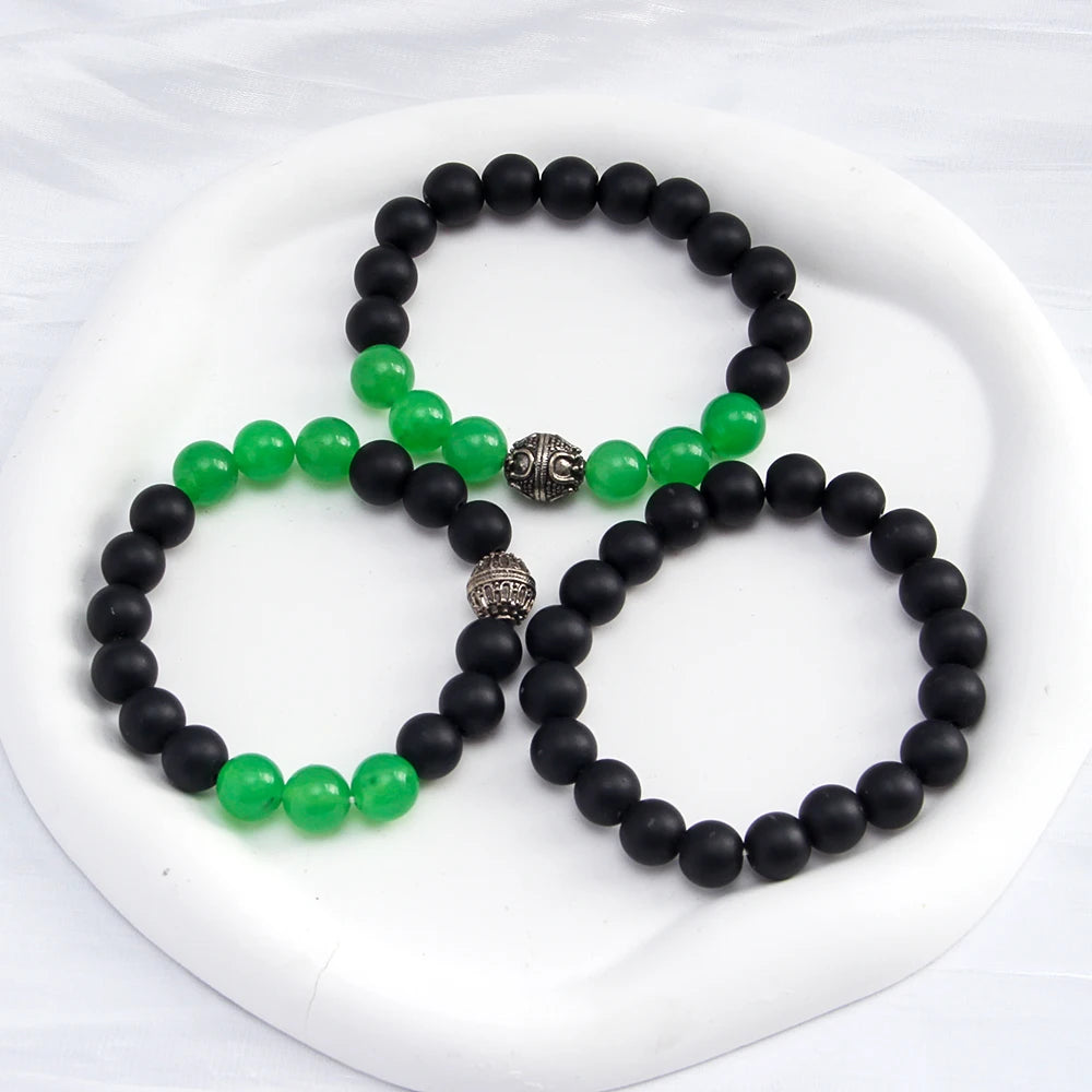 New Retro Ethnic Style 3pcs 10mm Black Natural Stone tiger Eye Bead Elastic Stack Gift Bracelet Set for Daily Wear