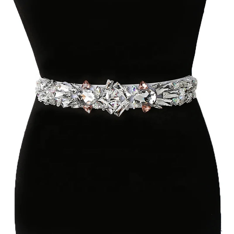 European and American Trend Ladies Elastic Band Fine Waist Seal with Diamond Crystal Fabric Belts