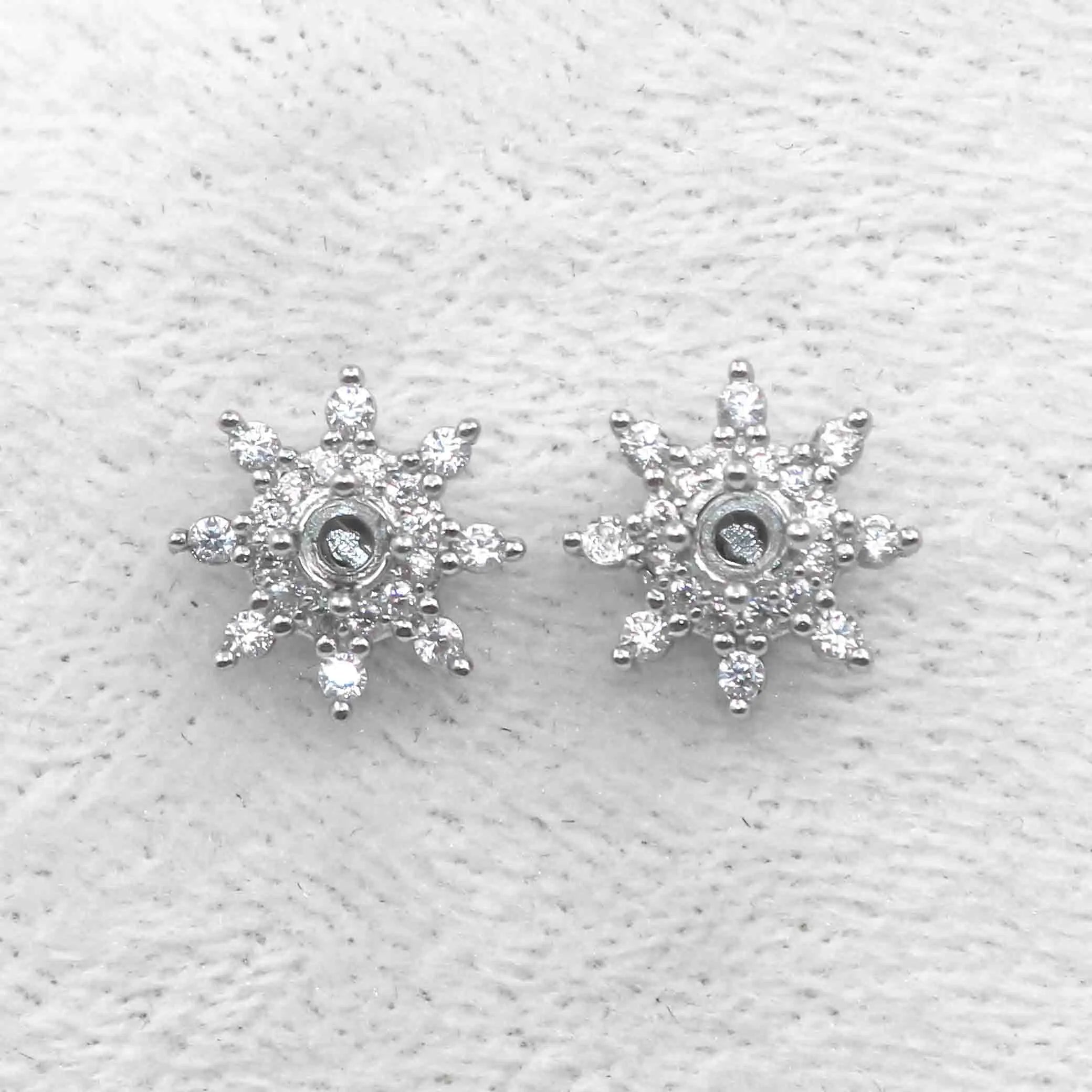 Sterling Silver 3*3mm Semi Mount Stud Earrings Empty Frame Support Blank Setting S925 Base Without Center Stone DIY for Inlay