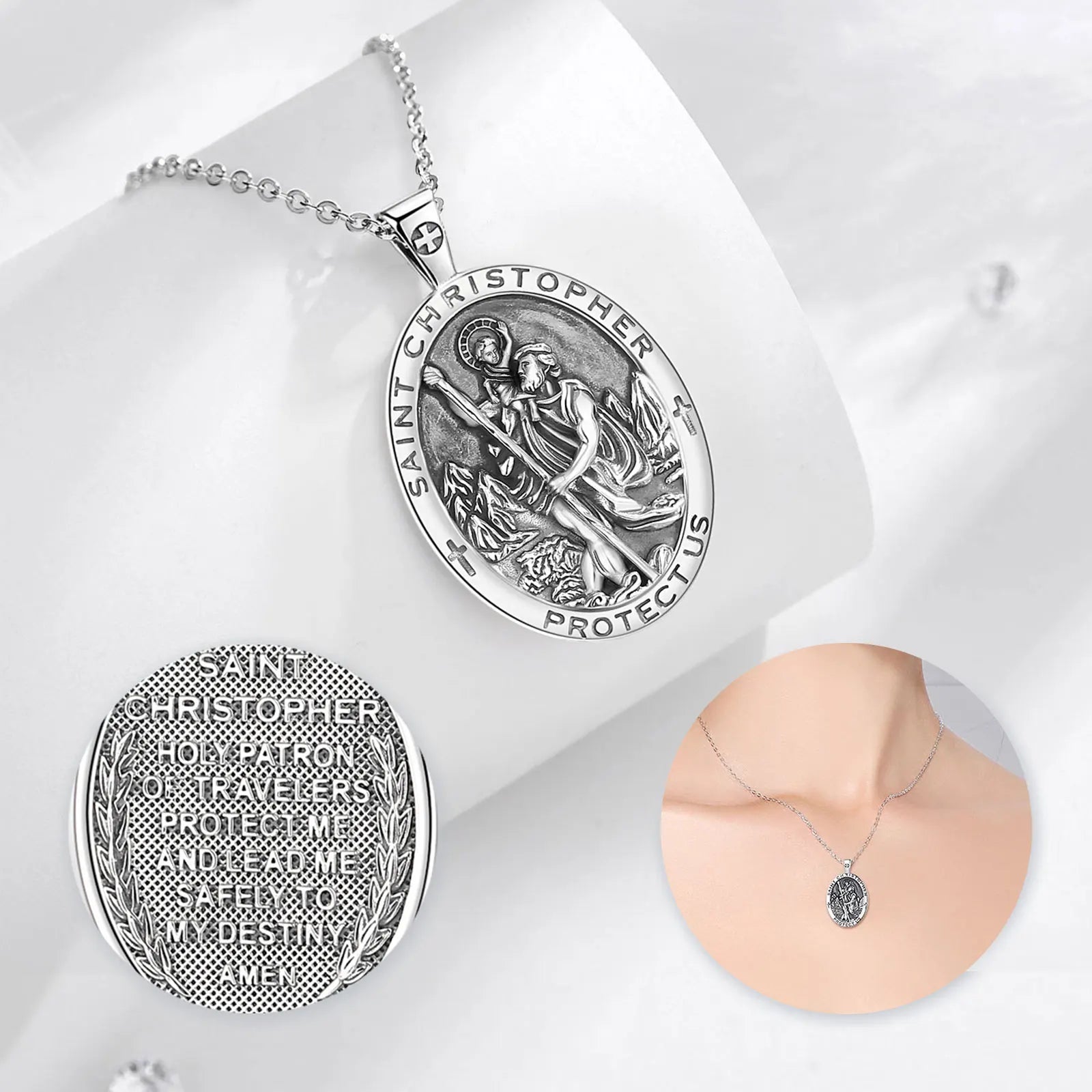 Merryshine Joyeria Cadena De Al Por Mayor Plata 925 Mayoreo Religious Pendant Saint Christopher Necklace for Men