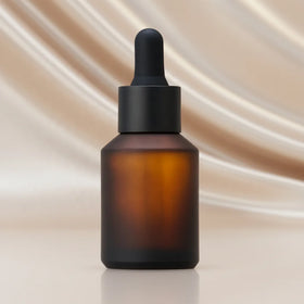 Luxury 30ml 50ML Frosted Amber Glass Dropper Serum Bottle Round Cylinder with Sloping Shoulders for Facial Cleanser Face Cream