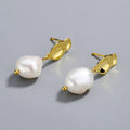 925 Sterling Silver Earrings Personality Baroque Irregular Shaped Beads Freshwater Pearl Earrings