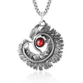 Men's Retro Feather Pendant with Garnet Red Gemstone Cool Stainless Steel Necklace Punk Style Fine Pendants & Charms for Women