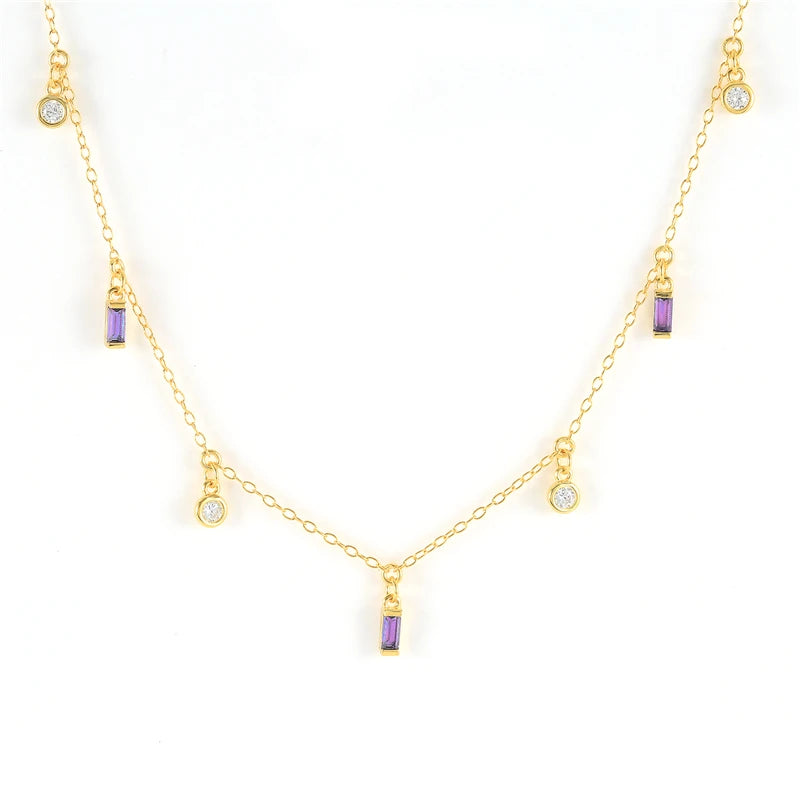 ROXI 18K Gold Plated 925 Sterling Silver Chain Pendant Necklace With Many Rectangle Zircon