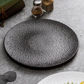 Logo Stone Pattern Emboss Matt Black Ceramic Plate Eco-Friendly Porcelain Serving Dishes for Restaurant Dinner Tableware