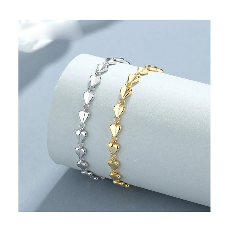 Women Fine Jewelry Bracelets 925 Sterling Silver Heart With Heart Beads Beaded Bracelets for Girls Gifts