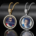 RQ Custom Made Photo Rotating Double-Sided Medallions Spinning Pendant Necklace Zircon Men Hip Hop Jewelry