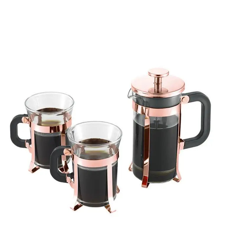 Hot Sale Eco-Friendly Classic Style Stainless Steel French Press 2pcs Transparent Coffee Cups Coffee Tea Set Large Capacity