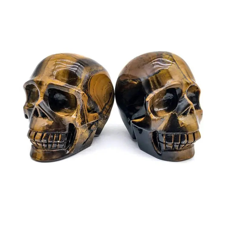 Wholesale  Natural Crystal Skull Hand Made Tiger Eye Skull Heading Golden Flash Crystal Carving for Decoration and Sale