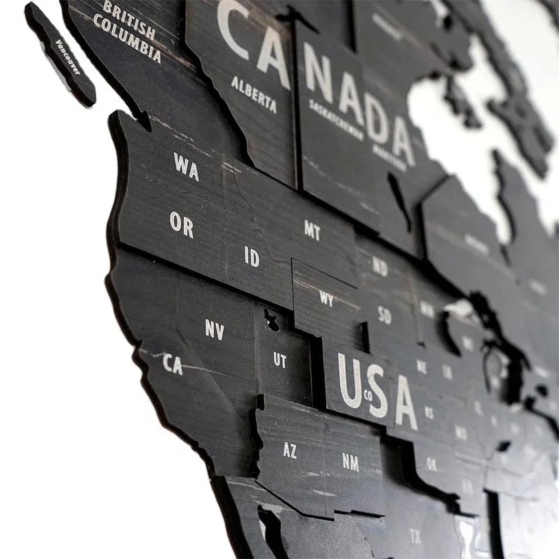 Multilayered 3D Wooden World Map Travel Map with States and Capitals Wall Decor for the New House Gift for Travelers
