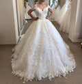 Vintage Off Shoulder Lace Ball Gown Wedding Dresses 2025 Floral Appliques Sweep Train Tulle Designer  Wedding Bridal Gowns