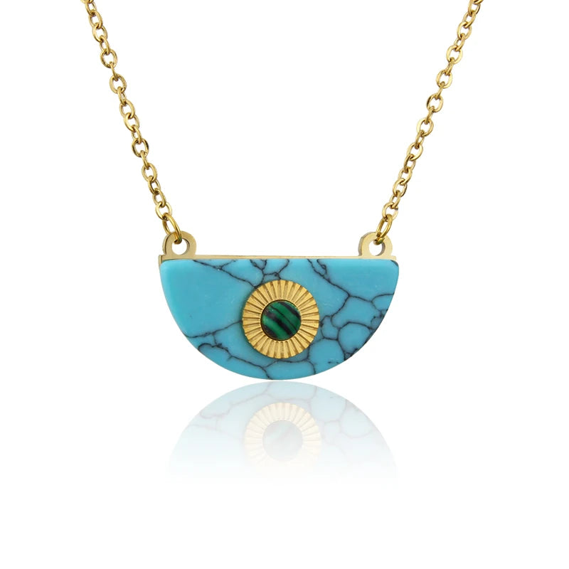 Wholesale New Design 18k Real Gold Plated Choker Light Luxury Stainless Steel Stone Pendant Necklace Women's Fashion Jewelry