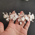 SLBRIDAL Handmade Luxury Alloy Leaf Rhinestones Pearls Ceram Flower Bridal Tiara Wedding Bridesmaids Crown Women Hair Jewelry