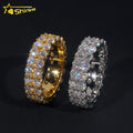 Fine Jewelry GRA Solid 925 Sterling Silver Gold Plated Iced Out Diamond Moissanite Fully Iced Double Rows Wedding Band Ring