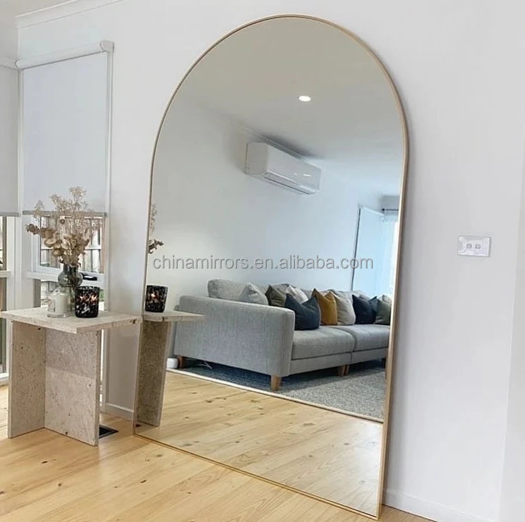 100*200cm Custom Size Modern Gold Metal Framed Arch Floor Dressing Mirror Full Length Black Arched Mirror